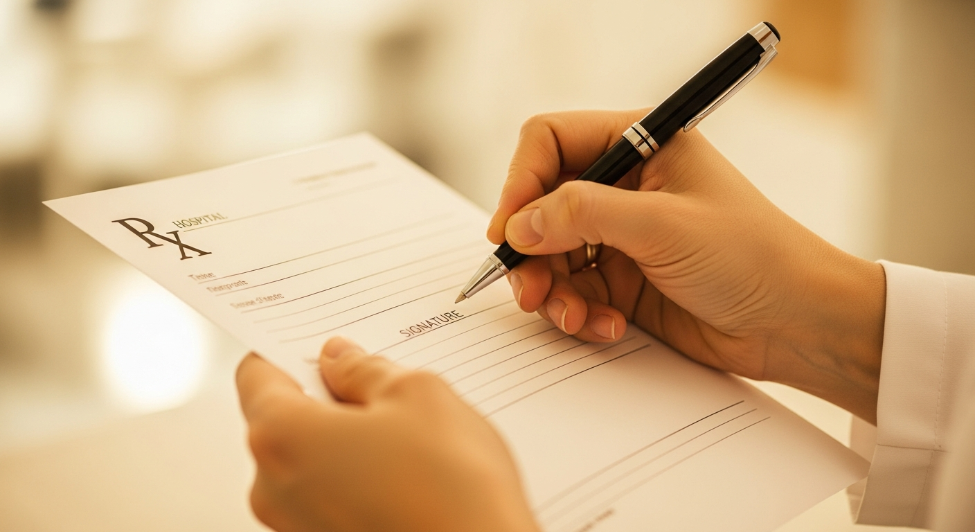 Clinician reviewing a prescription