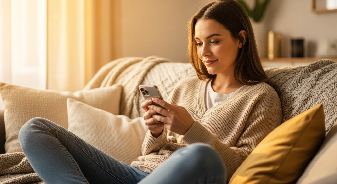 Woman messaging her provider from home