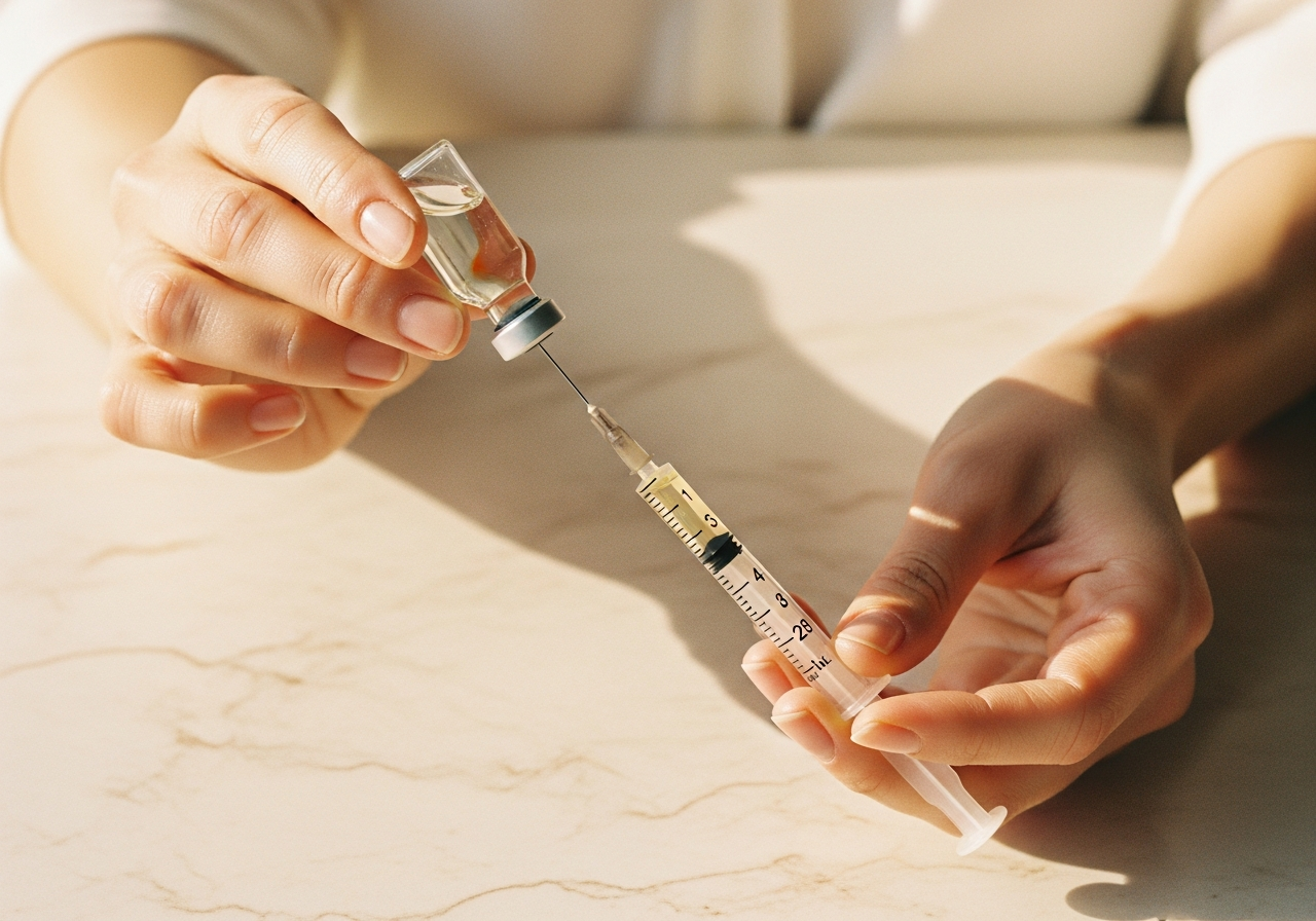 Drawing dose into syringe