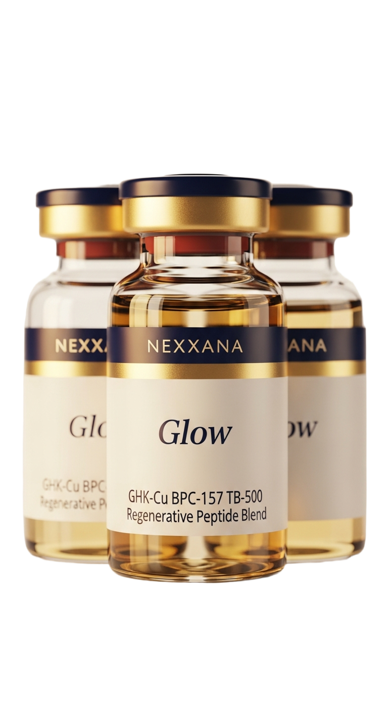 Glow by Nexxana — glass peptide vial and syringe