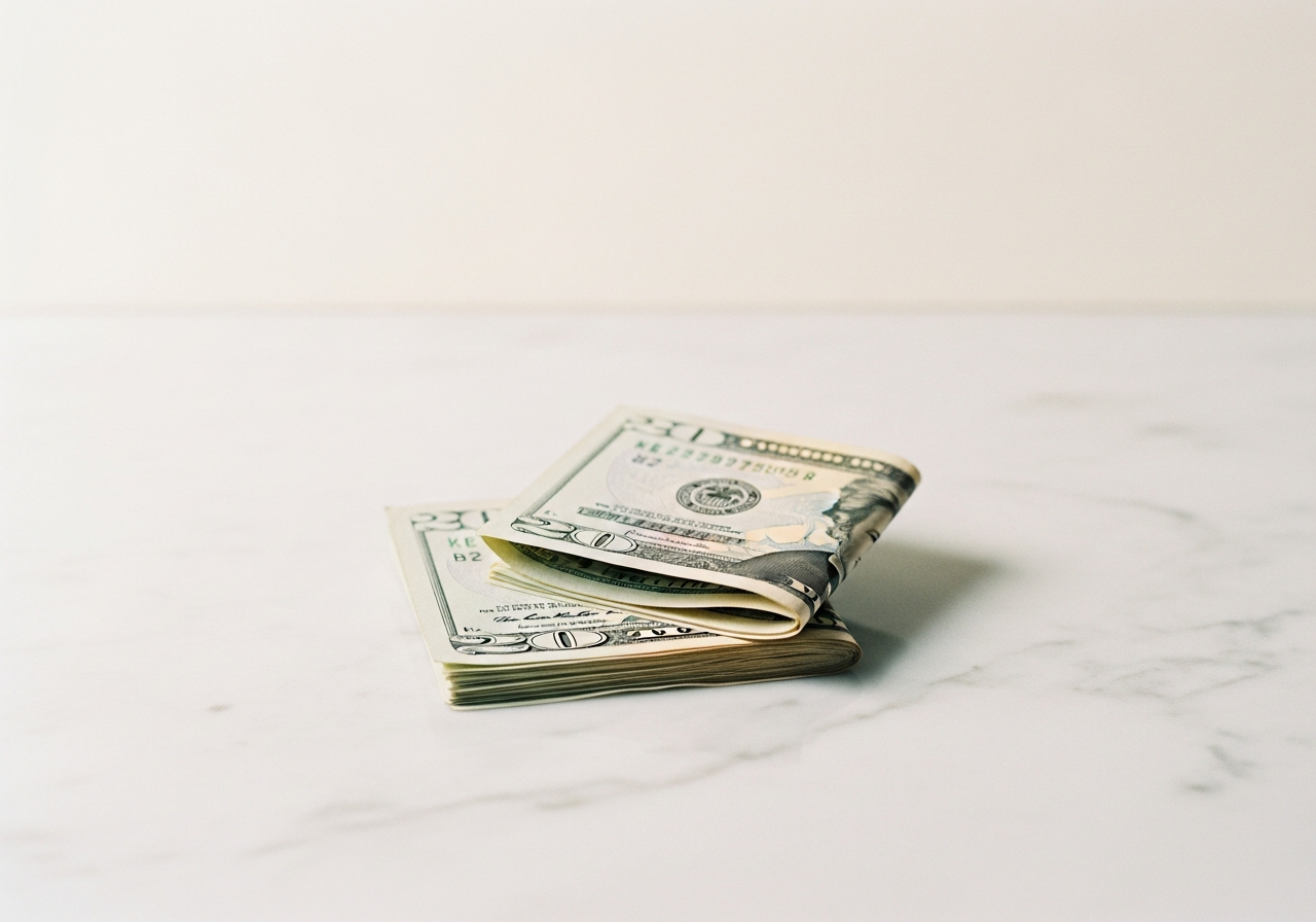 Dollar bills on marble